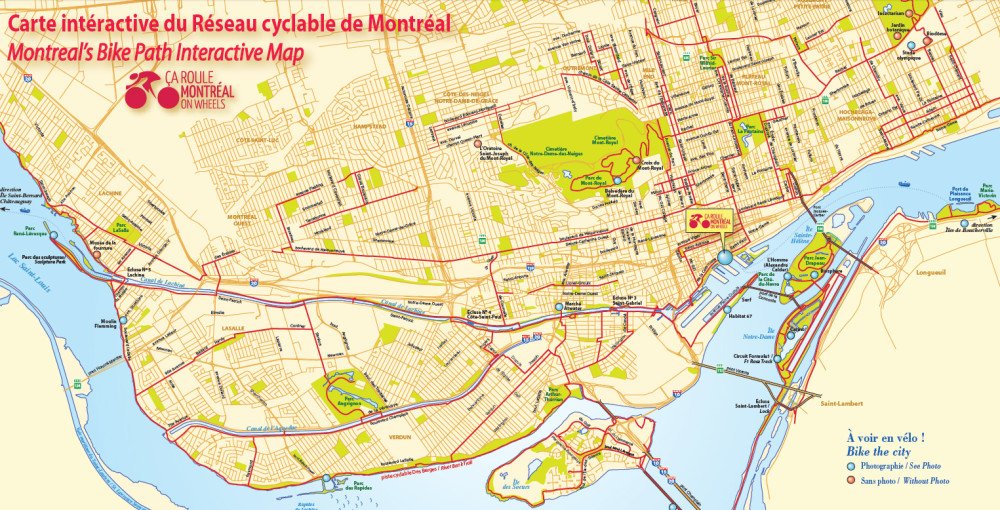 Montreal Bicycle Paths Network Map - Go! Montreal Tourism Guide