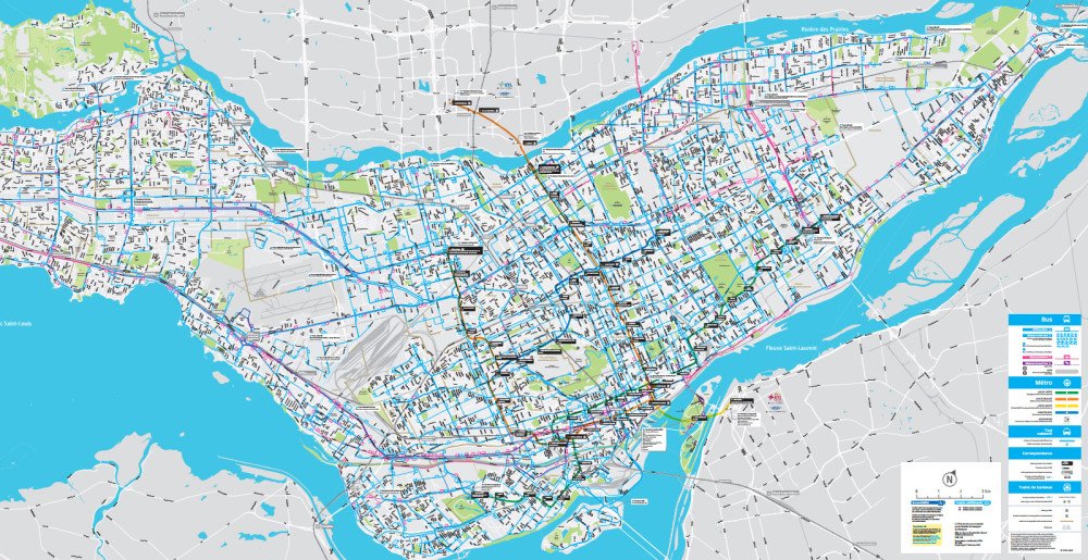 Montreal Public Transportation Network Map - Go! Montreal Tourism Guide