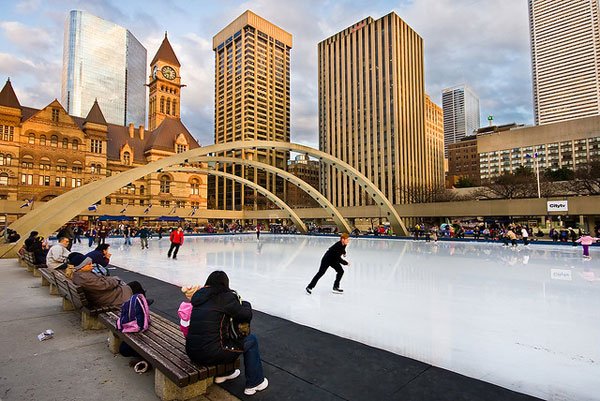 skating at Nathan Philips Square